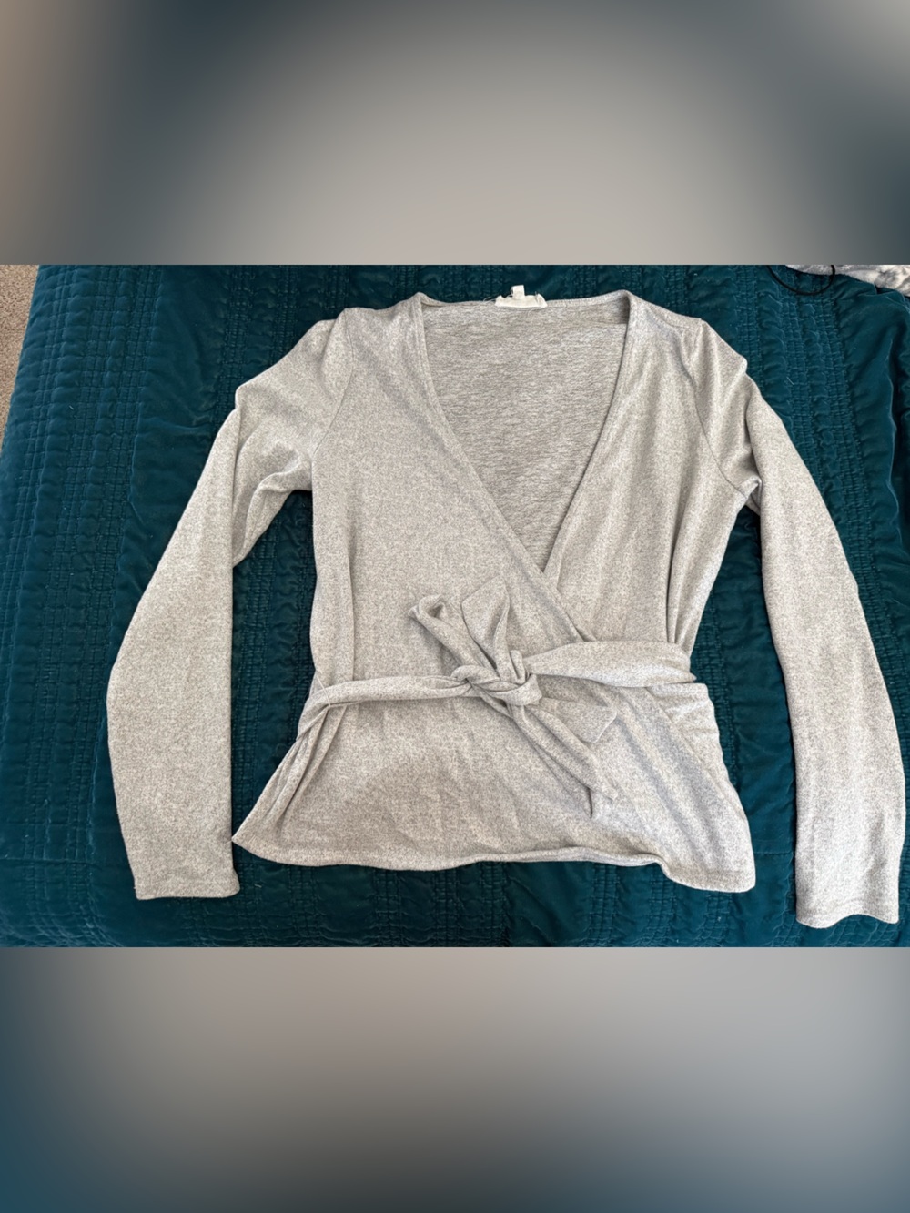 Light Heather Gray Wrap Tie Knit Top